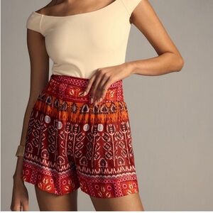 Anthropologie Red and Orange High Waist Shorts